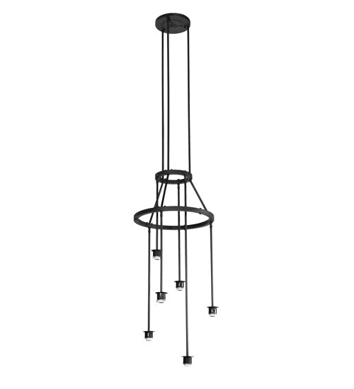 Meyda Lighting Putrelo 24" 6-Light Old Wrought Iron Cascading Chandelier With Contrail Mist Idalight Shade
