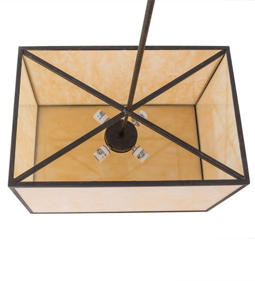 Meyda Lighting Quadrato 24" 4-Light Chestnut Kessler Pendant Light With Beige Sahara Taupe Idalight Shade Glass