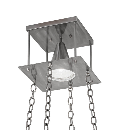Meyda Lighting Quadrato 34" Silver Satin Clear Steel Pendant Light With White Statuario Idalight Shade Glass