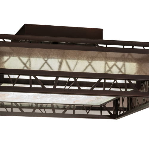Meyda Lighting Quadrato 36"Sq Dark Bronze & White Rich Umador Semi-flush Mount Light With Brown & Beige Shade