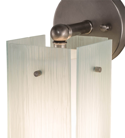 Meyda Lighting Quadrato 6" Brushed Nickel Wall Sconce With White Cylinder & Frosted Rainy Shade Glass
