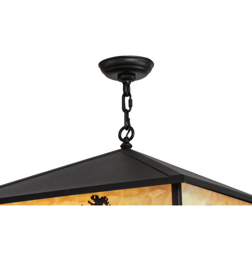 Meyda Lighting Quail & Deer Hunter 34" 4-Light Black Pendant Light With Beige Shade Glass