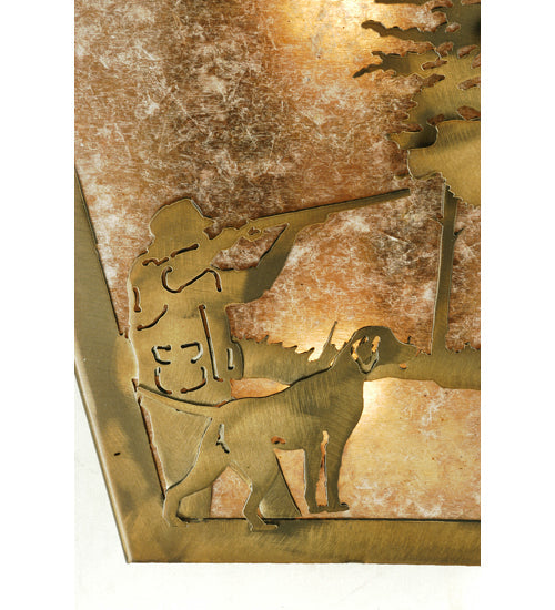Meyda Lighting Quail Hunter With Dog 13" 2-Light Antique Copper Wall Sconce With Silver Mica Shade Glass