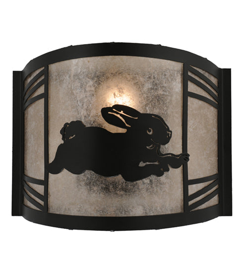 Meyda Lighting Rabbit on the Loose 254696 12" Textured Black Right Wall Sconce With Silver Mica Shade Glass