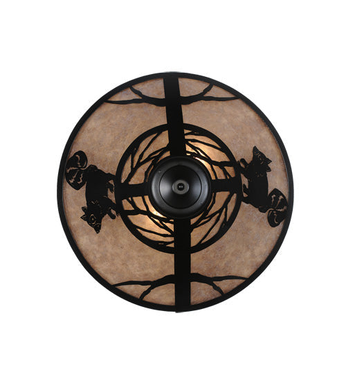 Meyda Lighting Raccoon on the Loose 22" 3-Light Textured Black Flush Mount Light With Silver Mica Shade Glass