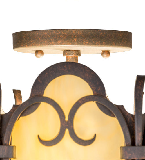 Meyda Lighting Radha 15" 2-Light Cajun Spice Textured Flush Mount Light With Beige Art Shade Glass