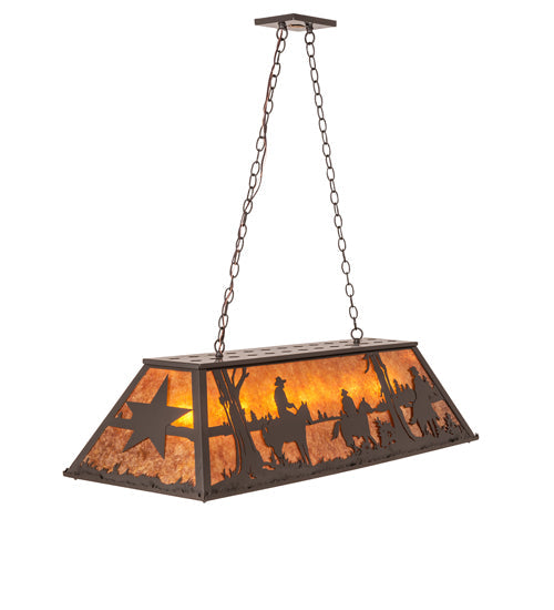 Meyda Lighting Ranch and Star 48" 6-Light Timeless Bronze Island Pendant Light With Amber Mica Shade Glass