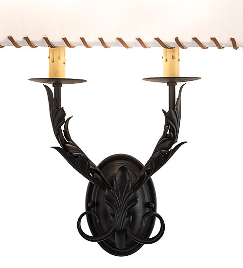 Meyda Lighting Ranchero 15" 2-Light Old Wrought Iron Wall Sconce With Cream Textrene Shade