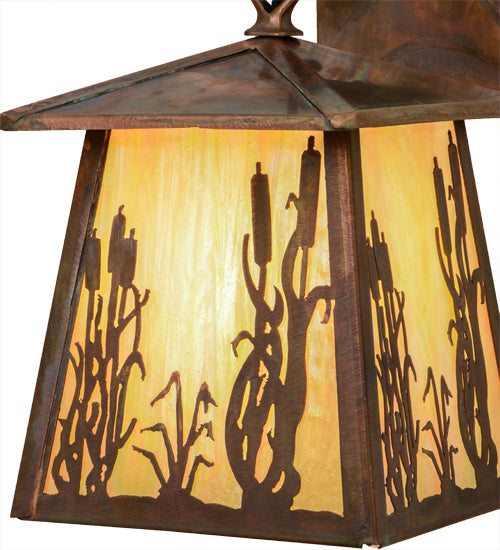 Meyda Lighting Reeds & Cattails 7" Vintage Copper Hanging Wall Sconce With Beige Iridescent Shade Glass