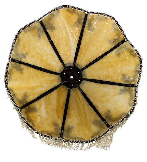 Meyda Lighting Regina 19" Craftsman Brown Highlighted Frame With Beige Art Glass & Fringed Shade