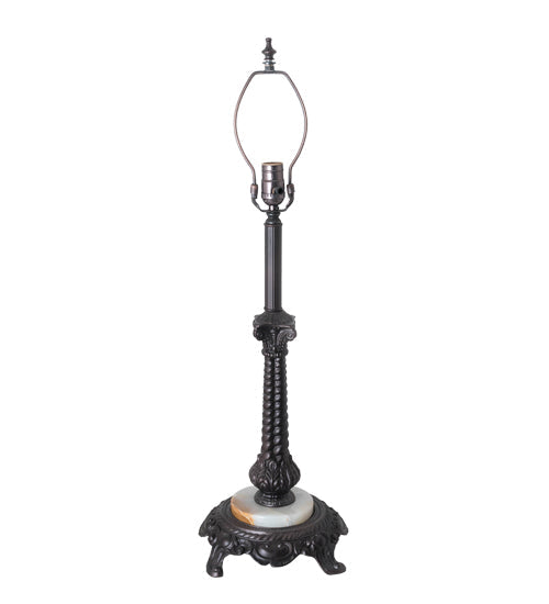 Meyda Lighting Regina 30" Craftsman Brown Table Lamp With White Iridescent Art Shade Glass