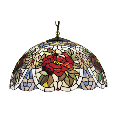 Meyda Lighting Renaissance Rose 27600 20" 3-Light Mahogany Bronze Pendant Light With Multi-Colored Stained Shade Glass
