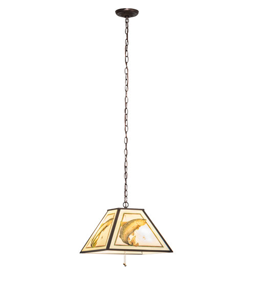 Meyda Lighting Reverse Painted 16" 2-Light Mahogany Bronze Pendant Light With Multi-Colored Trout Shade Glass