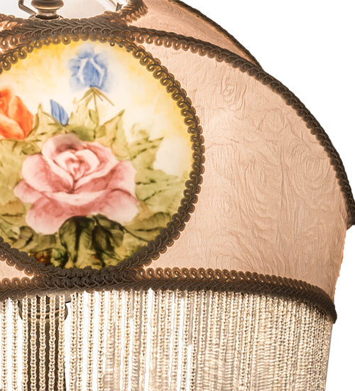 Meyda Lighting Reverse Painted 21" Mahogany Bronze Roses Fabric Table Lamp With Ivory Shade