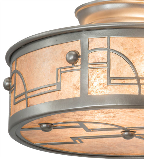 Meyda Lighting Revival 12" 2-Light Nickel Powder Coat Deco Flush Mount Light With Silver Mica Shade Glass