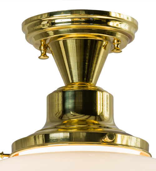 Meyda Lighting Revival 16" Polished Brass Schoolhouse Flush Mount Light With White Traditional Globe Shade Glass