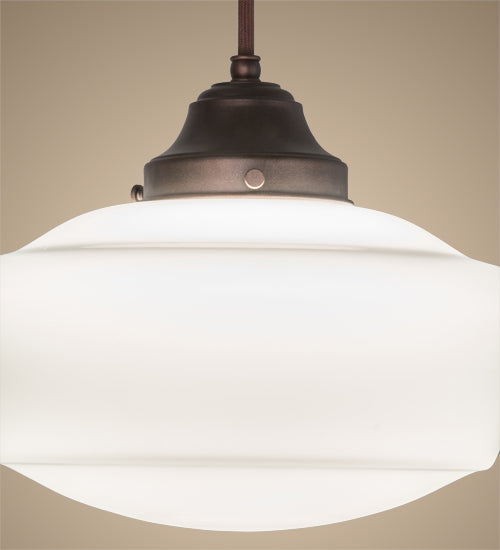 Meyda Lighting Revival 168597 12" Mahogany Bronze Schoolhouse Pendant Light With White Traditional Globe Shade Glass