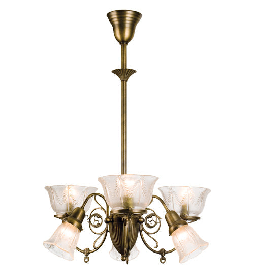 Meyda Lighting Revival 26" 6-Light Antique Brass Gas & Electric Chandelier With Clear Shade Glass