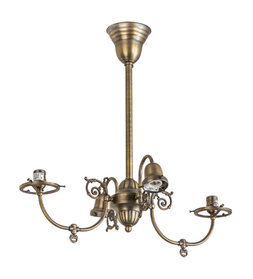 Meyda Lighting Revival 28" 4-Light Antique Brass Gas & Electric Chandelier With Clear Shade Glass