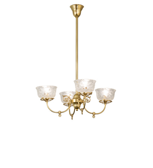 Meyda Lighting Revival 28" 4-Light Polished Brass Gas & Electric Chandelier With Clear Shade Glass
