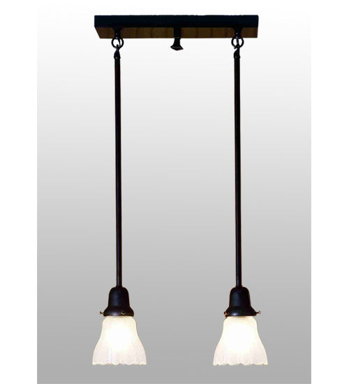 Meyda Lighting Revival Oyster Bay 16" 2-Light Craftsman Brown Garland Island Pendant Light With Frosted Clear Shade Glass