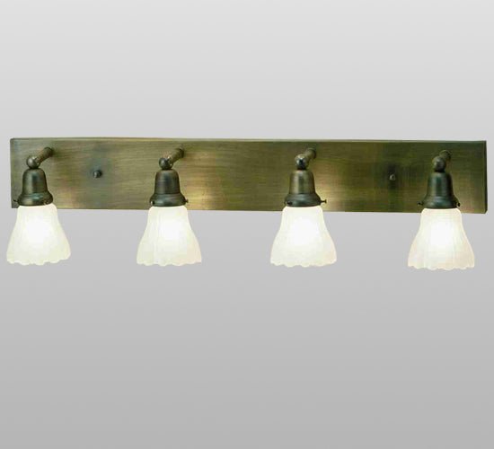 Meyda Lighting Revival Oyster Bay 36" 4-Light Polished Brass Ruffle Vanity Light With Frosted Clear Shade Glass