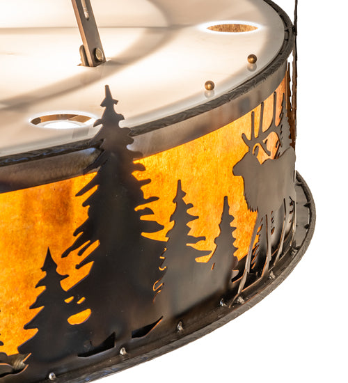 Meyda Lighting Roosevelt 48" 24-Light Dark Burnished Antique Copper Inverted Pendant Light With Amber Mica Shade Glass