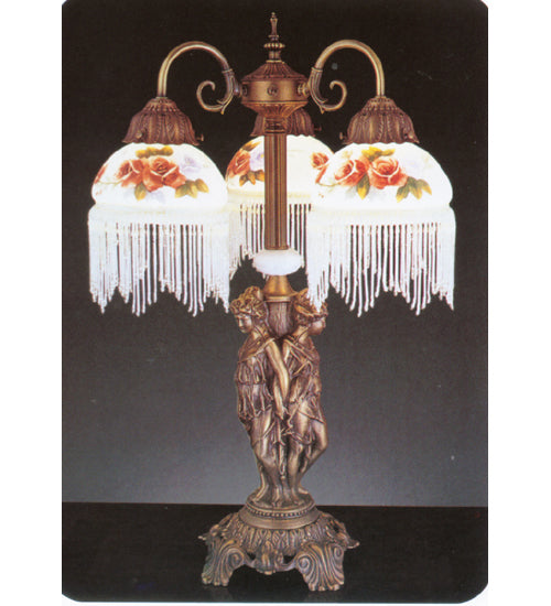 Meyda Lighting Rose Bouquet 24" 3-Light Mahogany Bronze Table Lamp With White Art Shade Glass