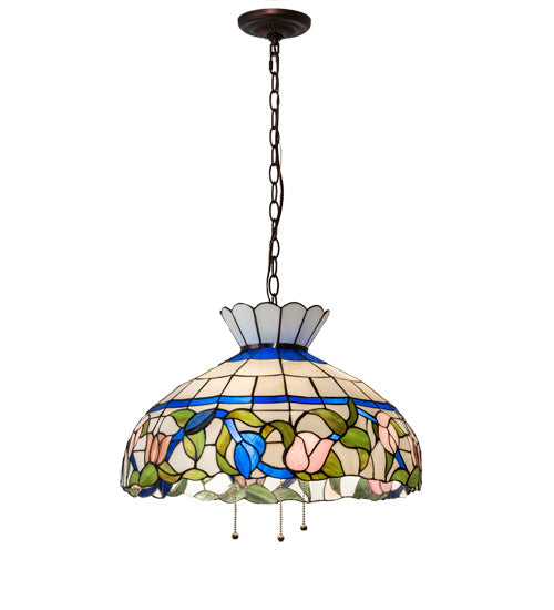 Meyda Lighting Rose Vine 20" 3-Light Mahogany Bronze Pendant Light With Multi-Colored Shade Glass