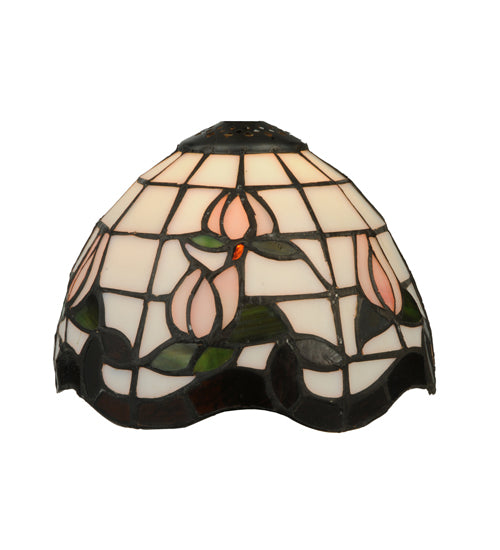 Meyda Lighting Roseborder 12" Mahogany Bronze Mini Table Lamp With Multi-Colored Shade Glass