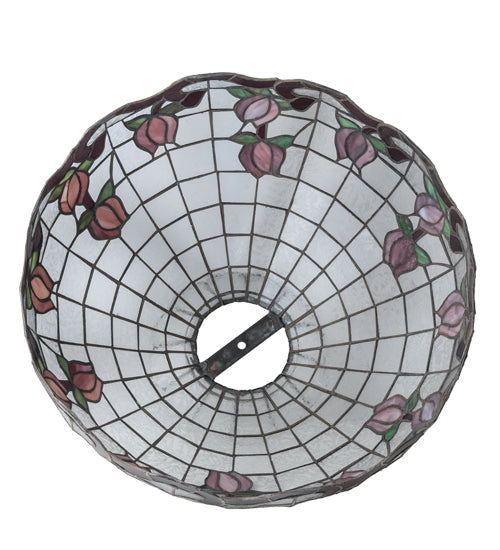 Meyda Lighting Roseborder 20" Clear Fern and Pink Rosebuds Shade Glass