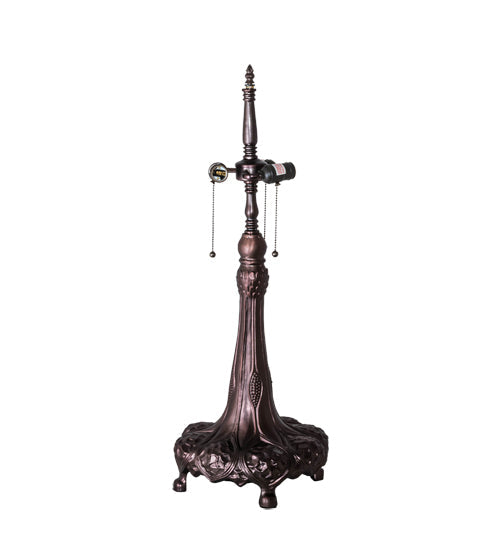 Meyda Lighting Roseborder 230474 33" 3-Light Mahogany Bronze Table Lamp With Multi-Colored Shade Glass