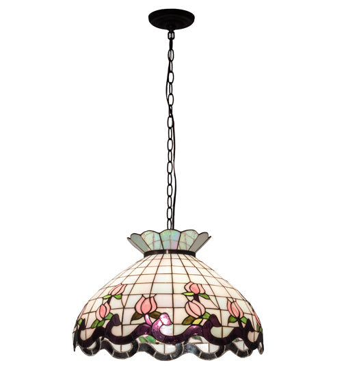 Meyda Lighting Roseborder 46579 20" 3-Light Mahogany Bronze Pendant Light With Multi-Colored Shade Glass