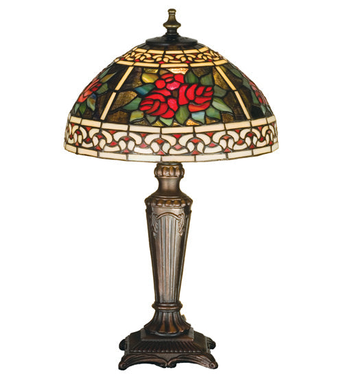 Meyda Lighting Roses & Scrolls 17" Mahogany Bronze Accent Table Lamp With Multi-Colored Shade Glass