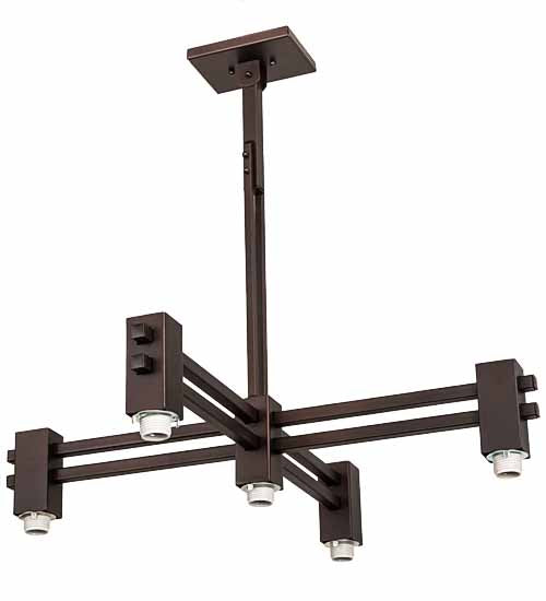 Meyda Lighting Roylance 36" 5-Light Mahogany Bronze Chandelier With Silver Mica Shade Glass