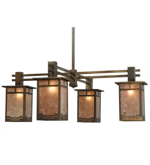 Meyda Lighting Roylance 68" 8-Light 2-Tier Antique Copper Chandelier With Silver Mica Shade Glass