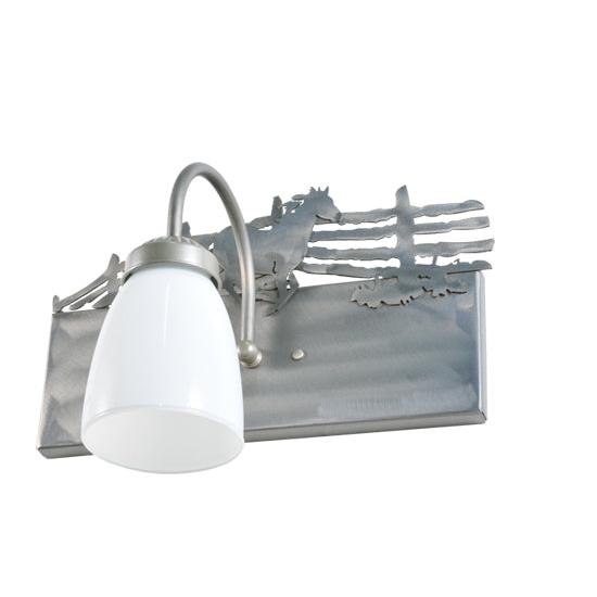 Meyda Lighting Running Horses 13" Silver Wall Sconce With White Shade Glass and Right Horse Design