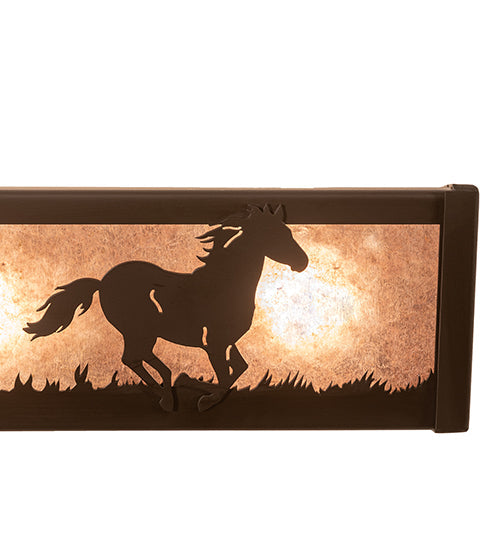 Meyda Lighting Running Horses 24" 4-Light Oil Rubbed Bronze Vanity Light With Silver Mica Shade Glass