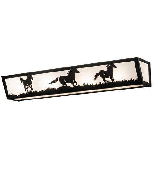 Meyda Lighting Running Horses 30" 4-Light Textured Black Vanity Light With White Opal Art Shade Glass