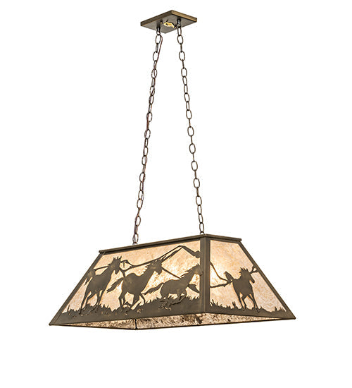 Meyda Lighting Running Horses 33" 6-Light Antique Copper Island Pendant Light With Silver Mica Shade Glass