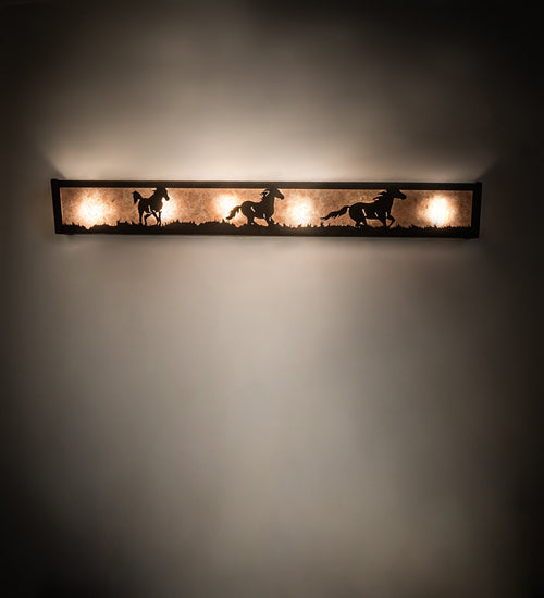 Meyda Lighting Running Horses 36" 6-Light Oil Rubbed Bronze Vanity Light With Silver Mica Shade Glass