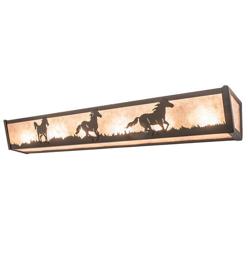 Meyda Lighting Running Horses 36" 6-Light Oil Rubbed Bronze Vanity Light With Silver Mica Shade Glass