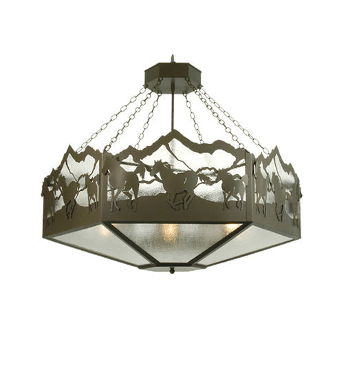Meyda Lighting Running Horses 48" 6-Light Timeless Bronze Inverted Pendant Light With Clear Seeded Shade Glass