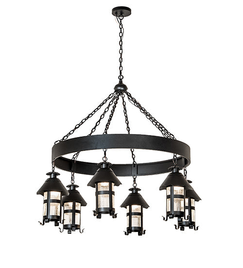Meyda Lighting Rutland 50" 6-Light Textured Black Chandelier With Clear Seeded Shade Glass