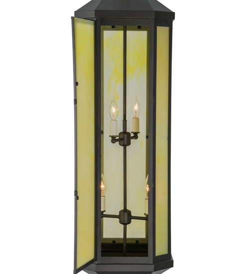 Meyda Lighting Salisbury 11" 4-Light Craftsman Brown Pendant Light With Beige Art Shade Glass