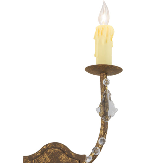 Meyda Lighting Samuel 14" 2-Light Pompeii Gold Wall Sconce With Ivory Faux Candlelight