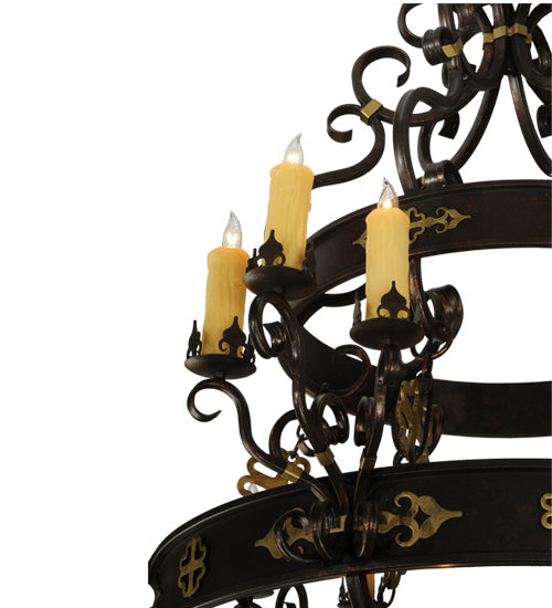 Meyda Lighting Santino 60" 24-Light 3-Tier Gilded Tobacco Chandelier With Ivory Faux Candlelight