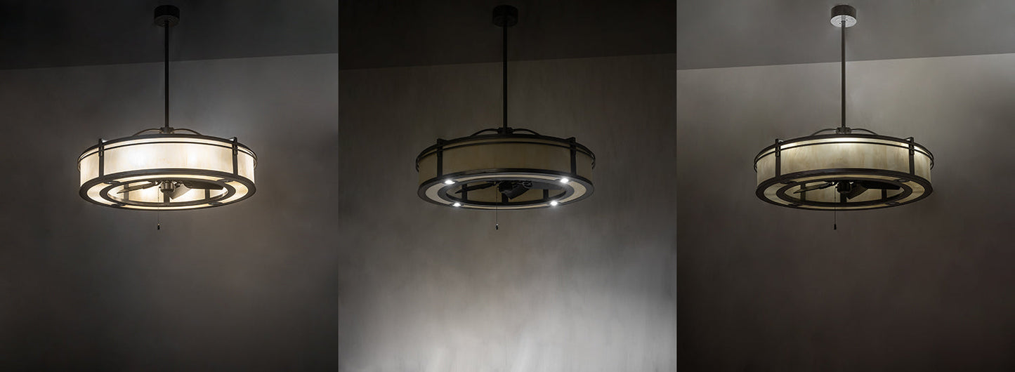 Meyda Lighting Sargent 46" 20-Light Bronze Metallic Chandelier With Beige Sahara Taupe Idalight Shade and Fan