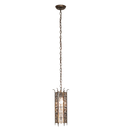 Meyda Lighting Saskia 8" Hand Rubbed Iron Mini Pendant Light With Rainstone Idalight Shade