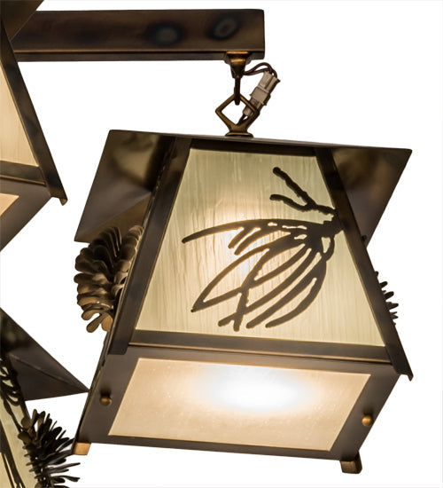 Meyda Lighting Scotch Pine 40" 6-Light Dark Burnished Antique Copper Chandelier With Frosted Seeded Shade Glass